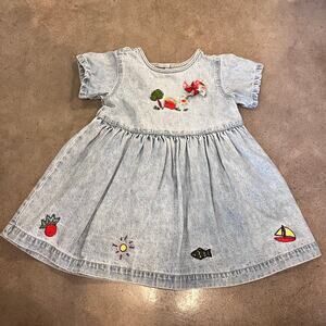 Vintage Baby Gap light Denim Embroidered cotton Dress baby 24-32 months XXL 2T
